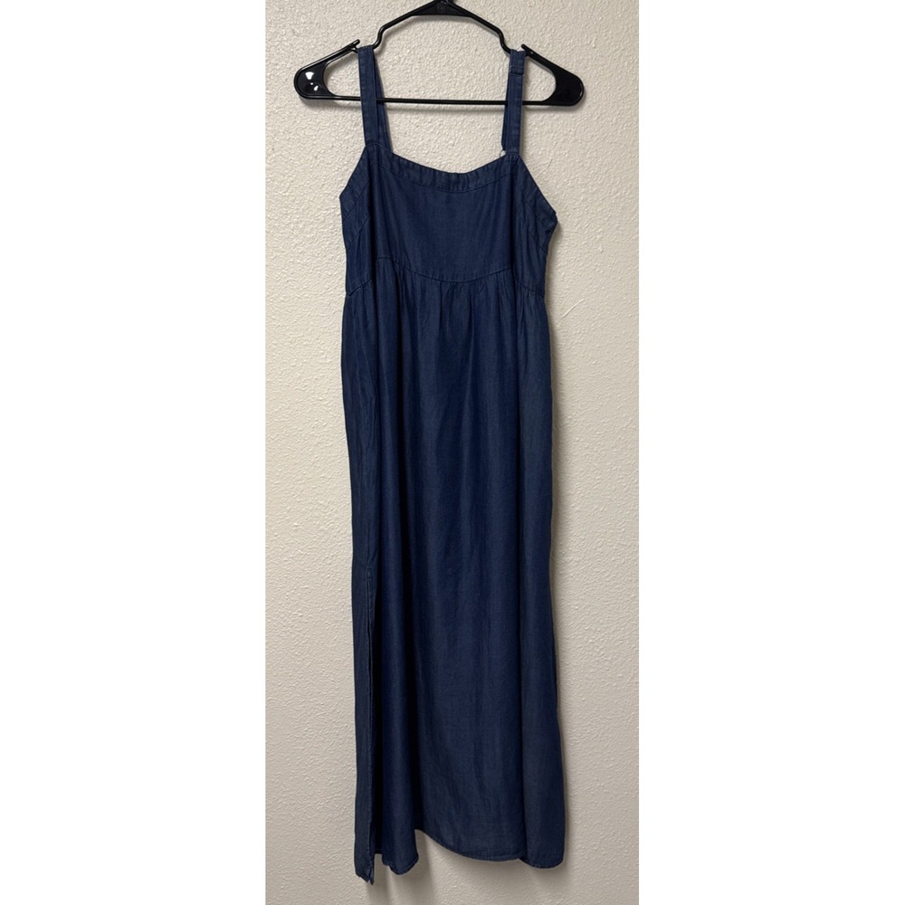 Natural Life Dress Patti Side Slit Maxi Dress Chambray Flowy Resort Beach SMALL